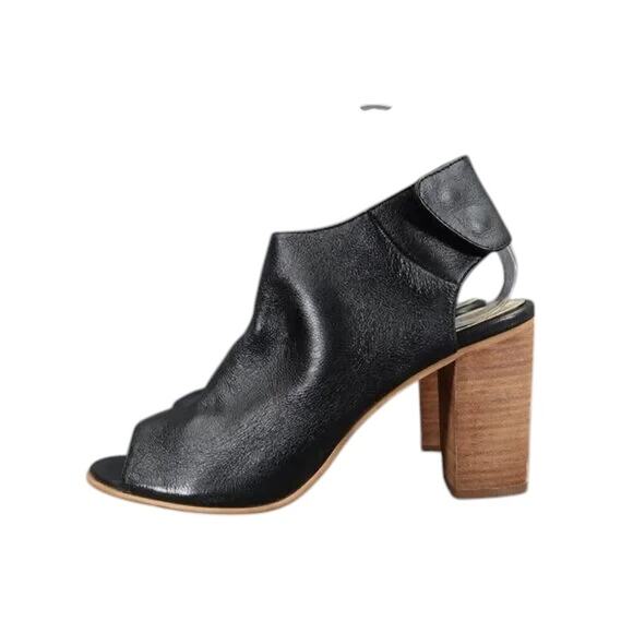 Steve Madden Shoes Womens 6 Booties Fashion Open Toe Ankle Strap Leather Black - Picture 3 of 13